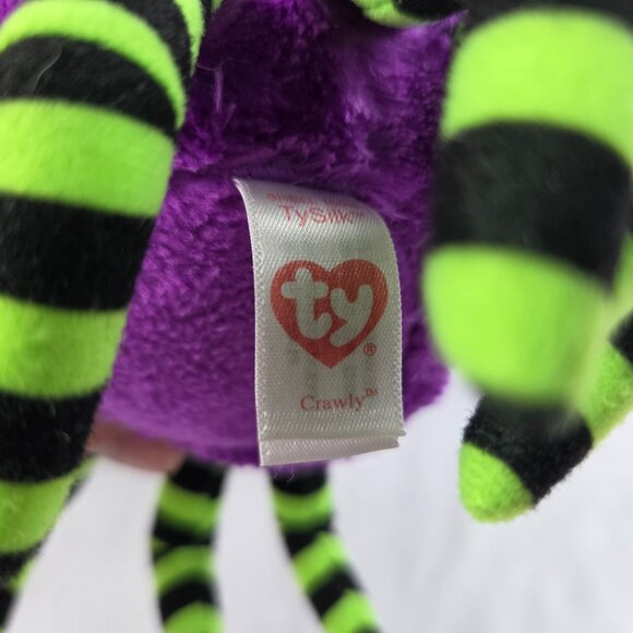2014 RARE RETIRED TY BEANIE BABY BOO~CRAWLY THE PURPLE HALLOWEEN SPIDER 6" - Picture 4 of 5